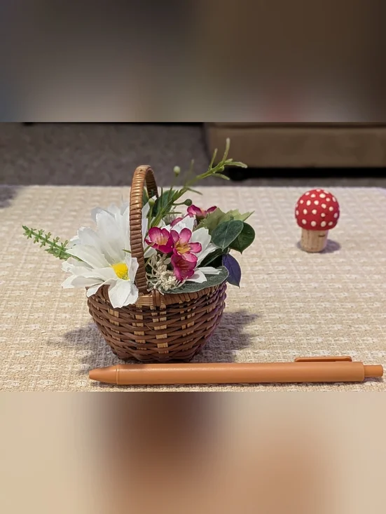 Handmade Little Artificial Flower Basket - Picture 3 of 5
